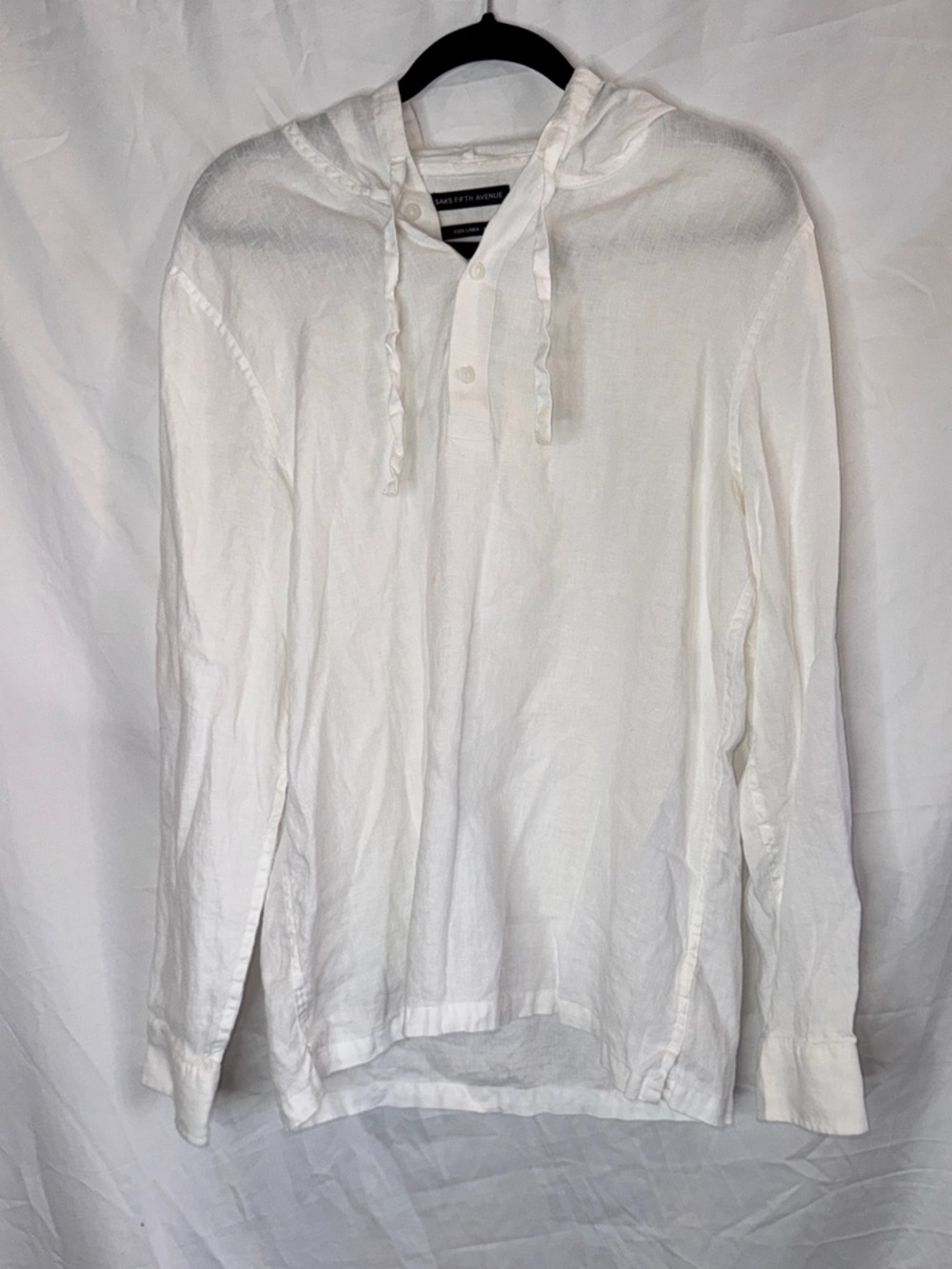Saks Fifth Avenue Linen White Hooded Henley Pullover